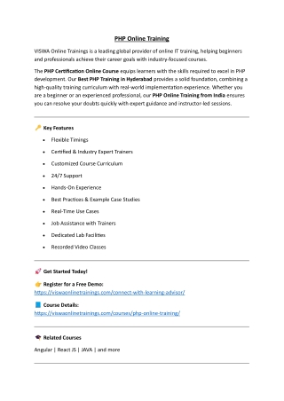 PHP Online Training From Hyderabad India