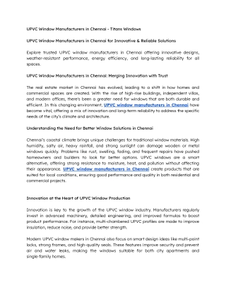 UPVC Window Manufacturers in Chennai for Innovative & Reliable Solutions