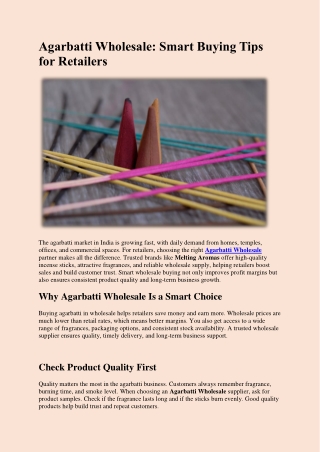 Agarbatti Wholesale: Smart Buying Tips for Retailers