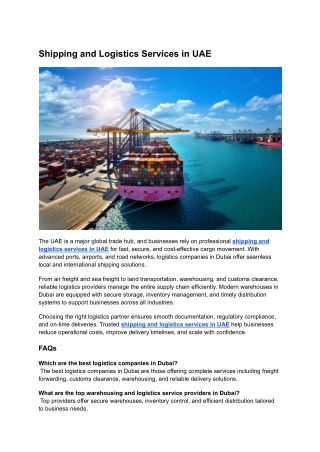 Cargo Shipping Solutions in United Arab Emirates