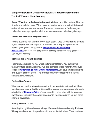 Mango Wine Online Delivery Maharashtra How to Get Premium Tropical Wines at Your Doorstep