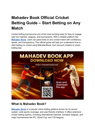 Mahadev Book Official Cricket Betting Guide – Start Betting on Any Match