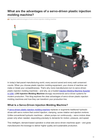 What are the advantages of a servo-driven plastic injection molding machine