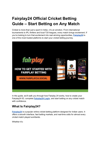Fairplay24 Official Cricket Betting Guide – Start Betting on Any Match
