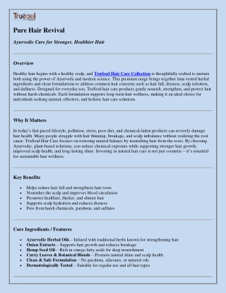 Pure Hair Revival: Ayurvedic Solutions for Stronger, Healthier Hair