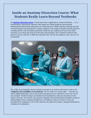 Inside an Anatomy Dissection Course: What Students Really Learn Beyond Textbooks