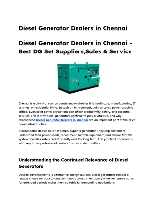 Diesel Generator Dealers in Chennai