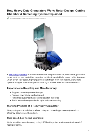 How Heavy-Duty Granulators Work - Rotor Design, Cutting Chamber & Screening System Explained