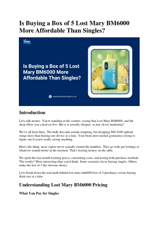 Is Buying a Box of 5 Lost Mary BM6000 More Affordable Than Singles