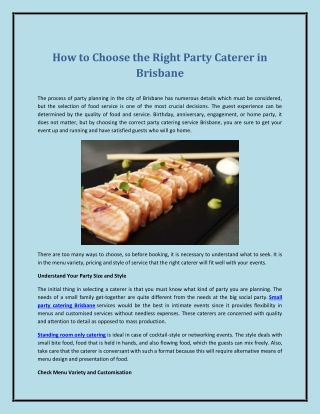 How to Choose the Right Party Caterer in Brisbane