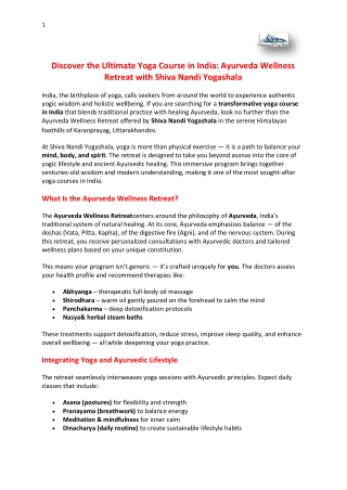 Ayurveda Wellness Retreat with Shiva Nandi Yogashala