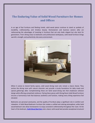 The Enduring Value of Solid Wood Furniture for Homes and Offices