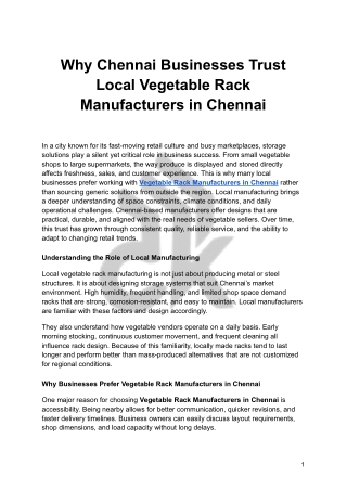 Why Chennai Businesses Trust Local Vegetable Rack Manufacturers in Chennai