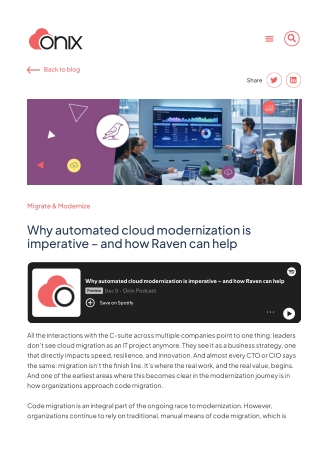 Automating Cloud Modernization Eliminating Technical Debt with Raven- Onix