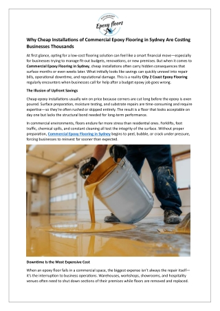 Why Cheap Installations of Commercial Epoxy Flooring in Sydney Are Costing Businesses Thousands