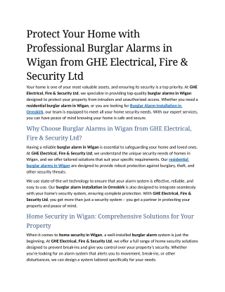 1- Protect Your Home with Professional Burglar Alarms in Wigan from GHE Electrical, Fi