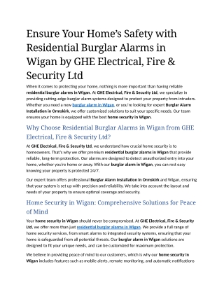 2- Ensure Your Home’s Safety with Residential Burglar Alarms in Wigan by GHE Electrica
