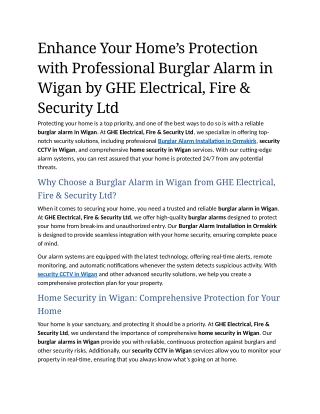 3- Enhance Your Home’s Protection with Professional Burglar Alarm in Wigan by GHE Elec