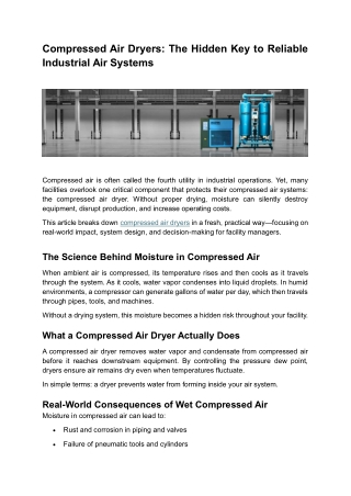 Compressed Air Dryers: The Hidden Key to Reliable Industrial Air Systems