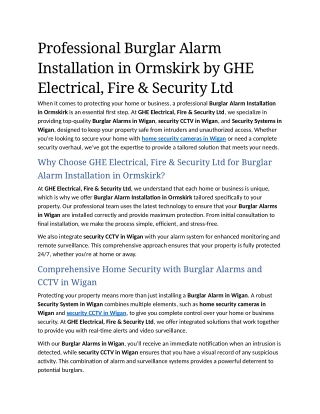 9- Professional Burglar Alarm Installation in Ormskirk by GHE Electrical, Fire & Se