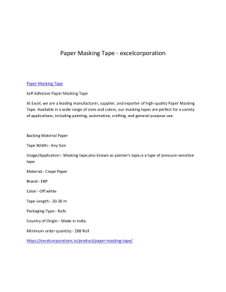 Paper Masking Tape - excelcorporation