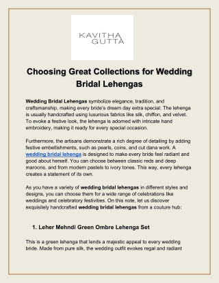 Choosing Great Collections for Wedding Bridal Lehengas