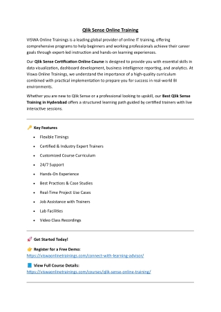 Qlik Sense Online Training By VISWA Online Trainings From Hyderabad India