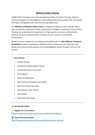 QlikView Online Training by Real-time Trainer in India