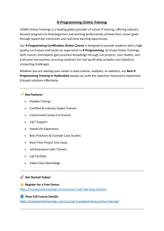 R programming Online Training & Real Time Support From India, Hyderabad