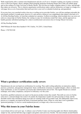All Day Roofing Fairfax Manufacturer Certified: What It Means for Your Roof
