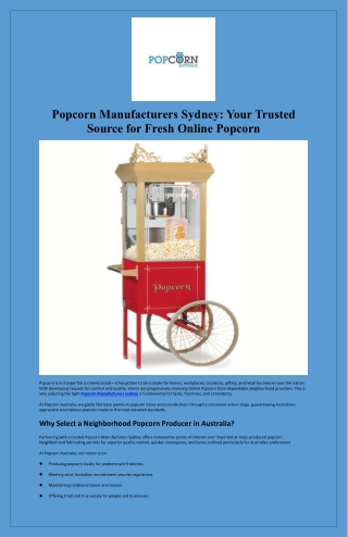 Popcorn Manufacturers Sydney Your Trusted Source for Fresh Online Popcorn
