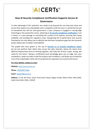 How AI Security Compliance Certification Supports Secure AI Governance
