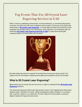 Top Events That Use 3D Crystal Laser Engraving Services in UAE