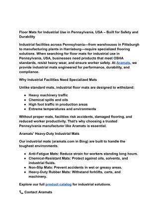 _Floor Mats for Industrial Use in Pennsylvania, USA