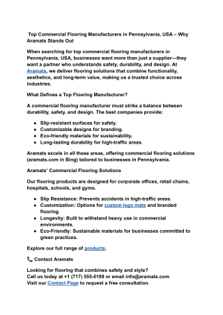 Top Commercial Flooring Manufacturers in Pennsylvania, USA