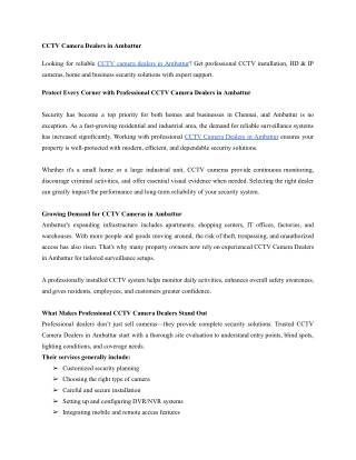 Protect Every Corner with Professional CCTV Camera Dealers in Ambattur