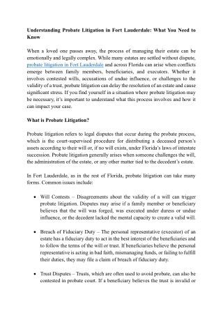 Understanding Probate Litigation in Fort Lauderdale What You Need to Know