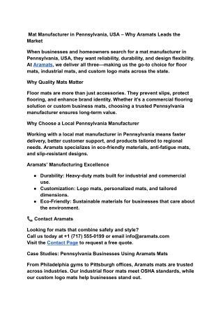 _Mat Manufacturer in Pennsylvania, USA – Why Aramats Leads the Market  When businesses and homeowners search for a mat m