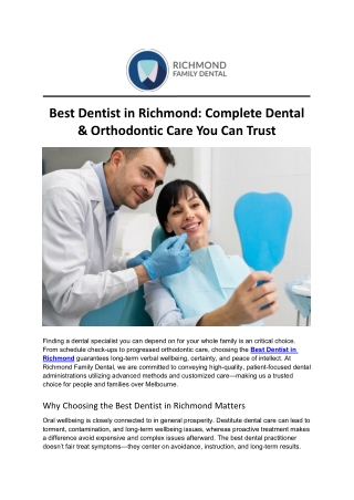 Best Dentist in Richmond Complete Dental & Orthodontic Care You Can Trust