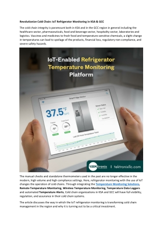 Revolutionize Cold Chain: IoT Refrigerator Monitoring in KSA & GCC