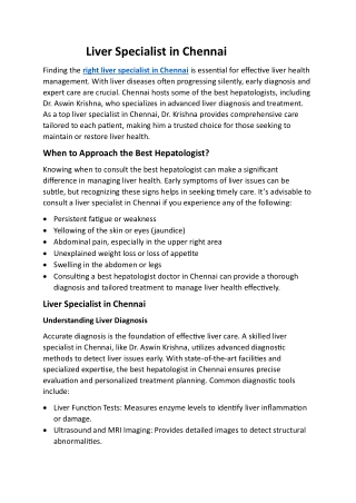 Liver Specialist in Chennai