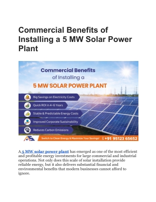 Commercial Benefits of Installing a 5 MW Solar Power Plant