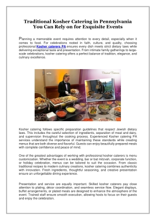 Traditional Kosher Catering in Pennsylvania You Can Rely on for Exquisite Events