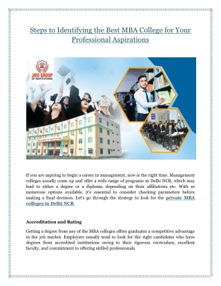 Steps to Identifying the Best MBA College for Your Professional Aspirations