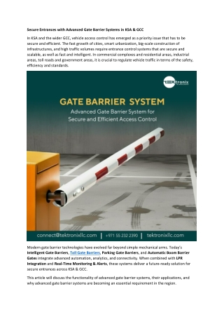 Secure Entrances with Advanced Gate Barrier Systems in KSA & GCC