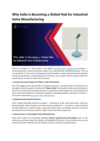 Why India Is Becoming a Global Hub for Industrial Valve Manufacturing