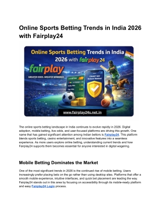 Online Sports Betting Trends in India 2026 with Fairplay24