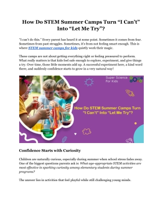 How Do STEM Summer Camps Turn “I Can’t” Into “Let Me Try”?