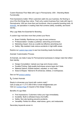 _Custom Business Floor Mats with Logo in Pennsylvania, USA