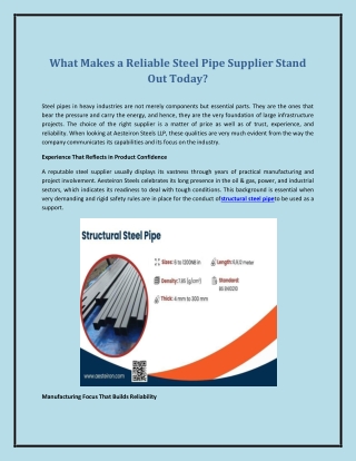 What Makes a Reliable Steel Pipe Supplier Stand Out Today?
